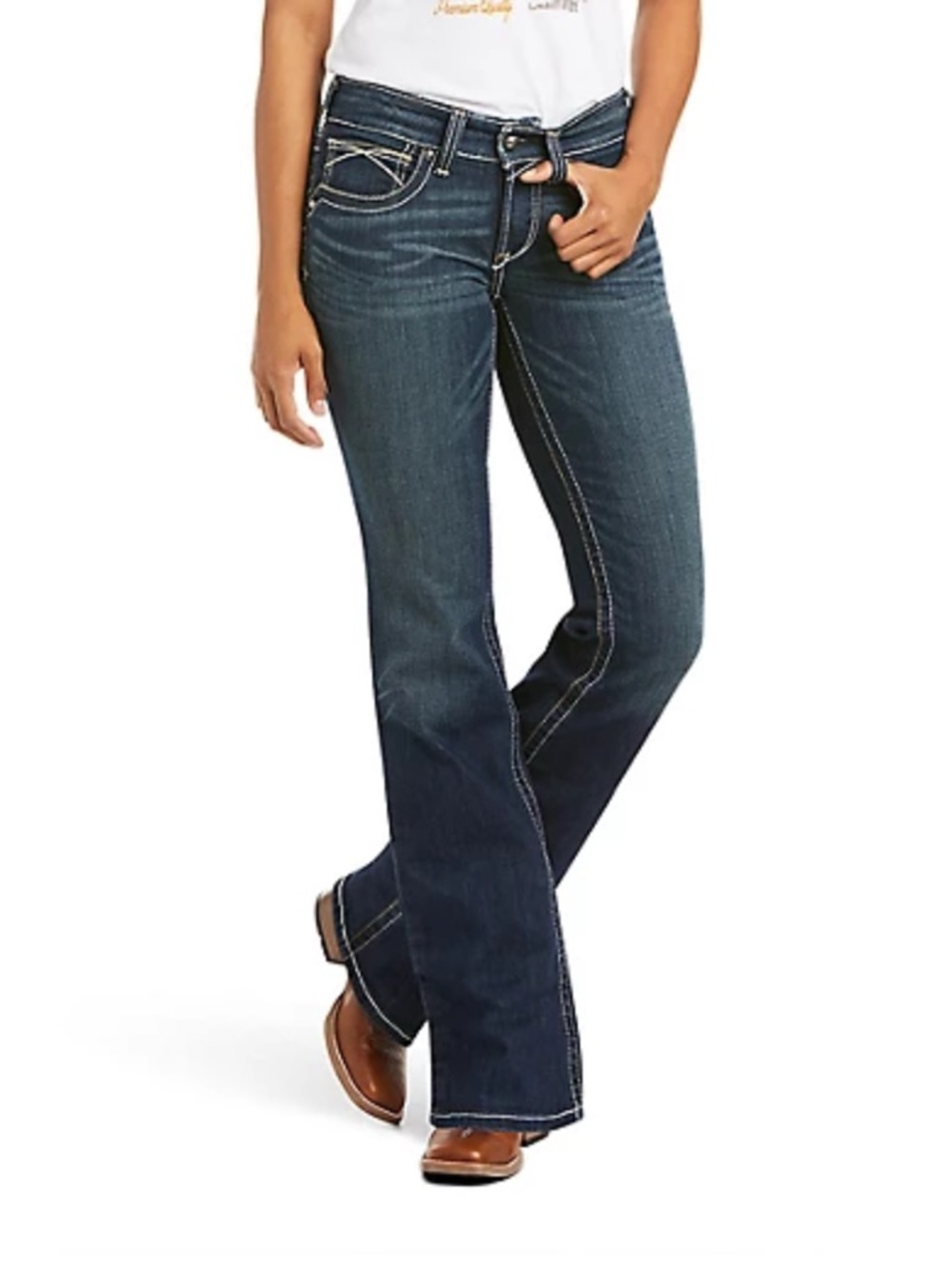 Ariat Dark Blue Flare Jeans with Contrast Stitching new